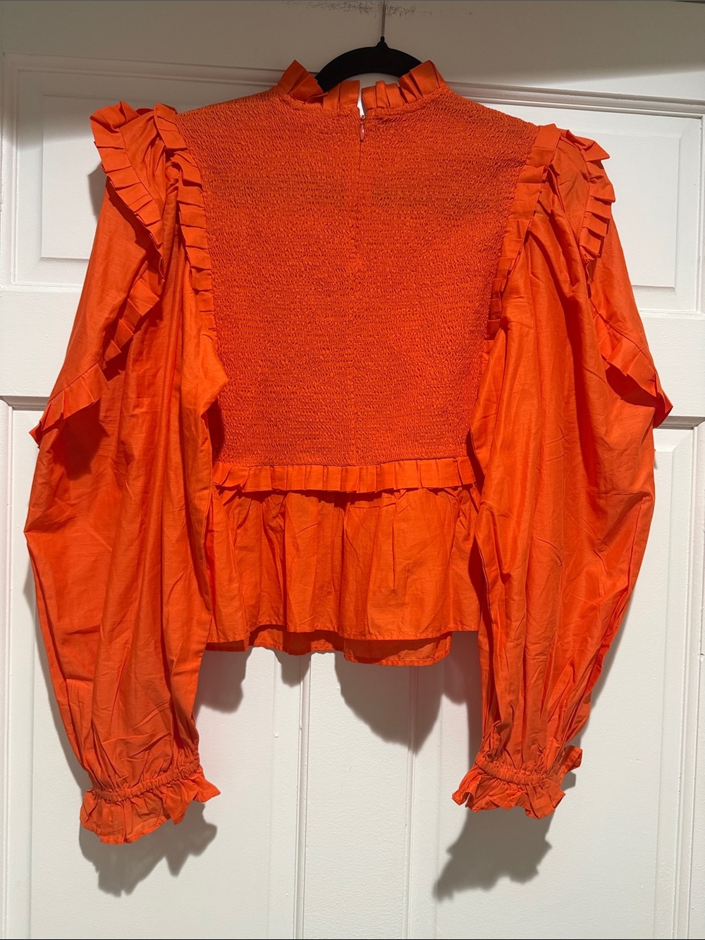 FARM Rio Bright Orange Ruffle Smocked Yoke Blouse - Picture 5 of 6